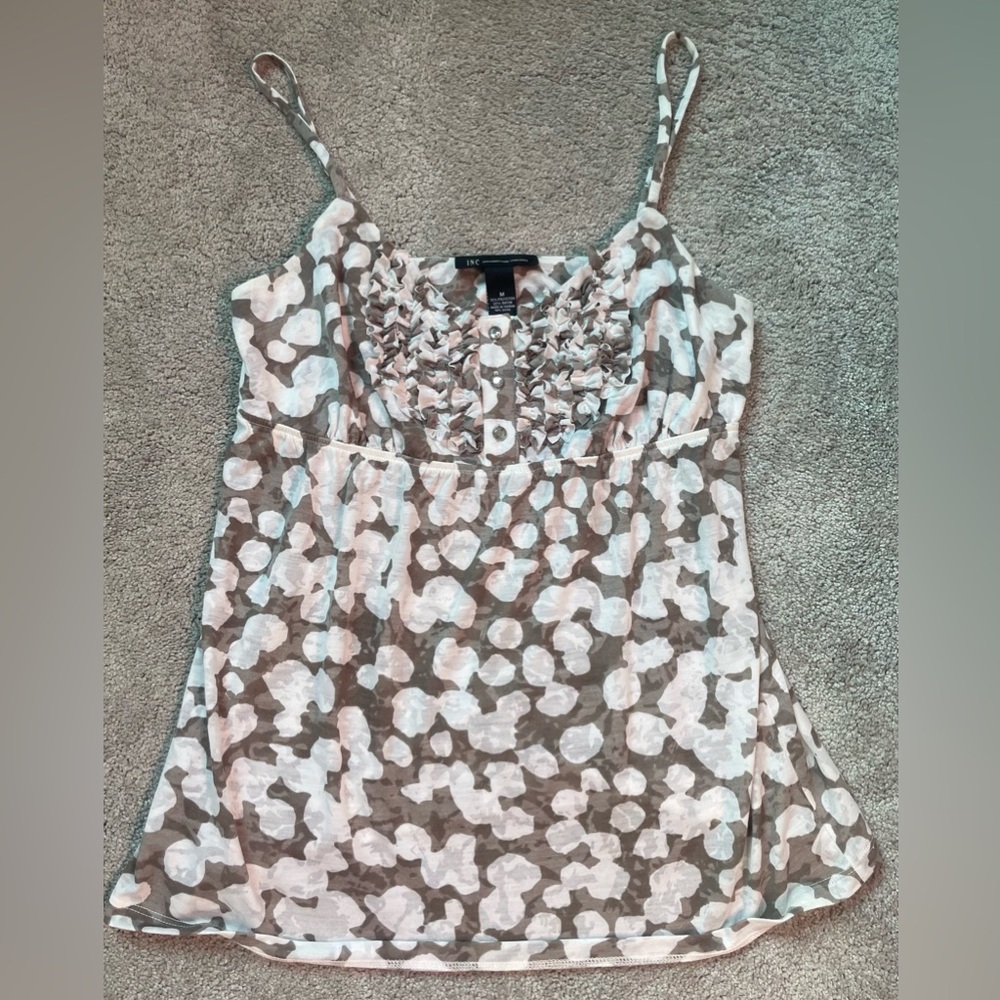 INC International Concepts White and Brown Ruched Camisole